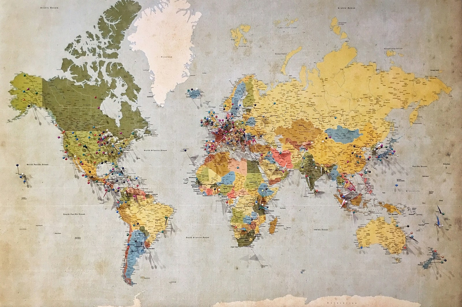 World map highlighting North America and Europe